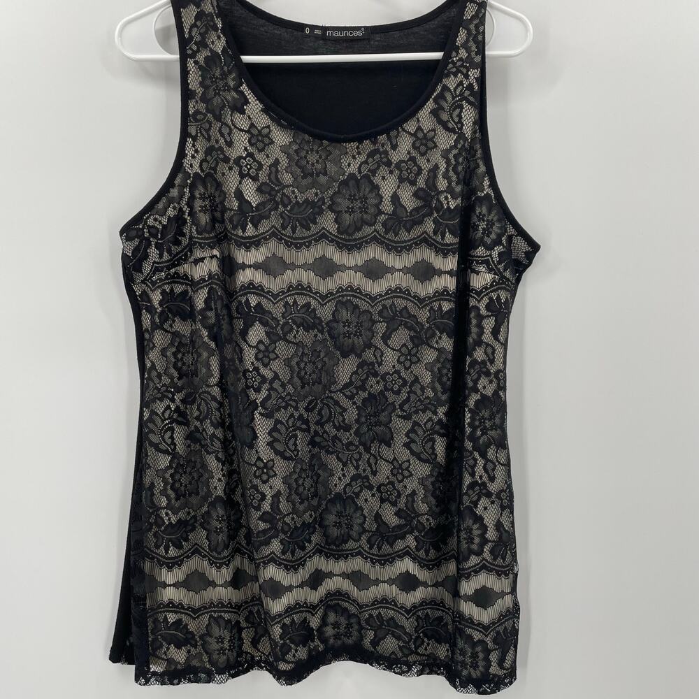 Maurices‎ Women's Tank Top, Sz. 0, Black Lace Overlay,  Floral Goth Fairy Dressy